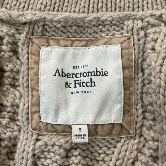 Abercrombie Fitch Women S Wool Blend Cable Knit Trench Sweater Logo Y2K Hooded - Picture 8 of 10